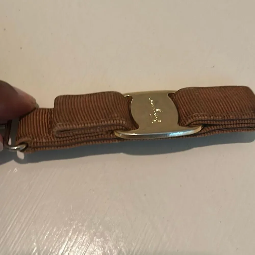 Ferragamo Vera Bow Ribbon Keychain Tan & Gold Old Money Luxury